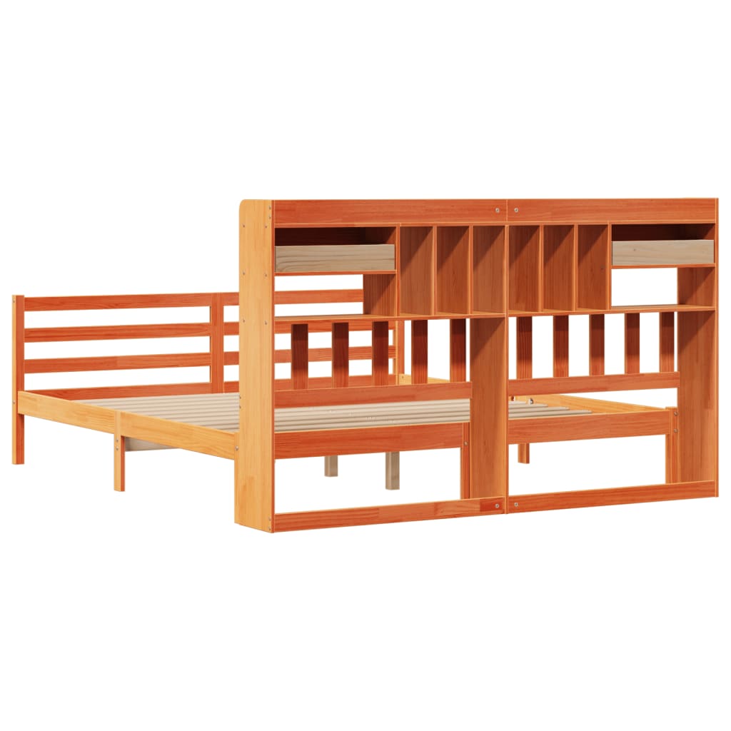 Bookcase Bed without Mattress Wax Brown 180x200 cm Super King Solid Wood Pine
