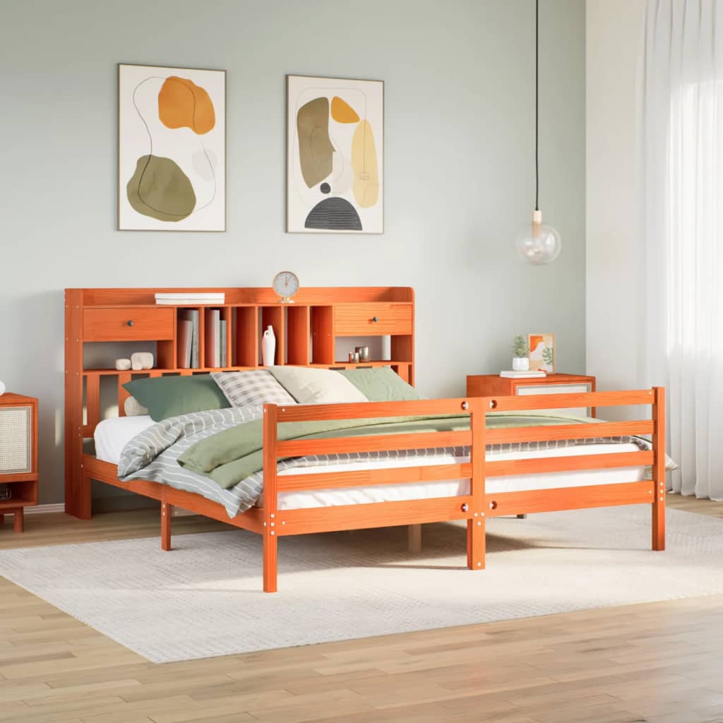 Bookcase Bed without Mattress Wax Brown 180x200 cm Super King Solid Wood Pine