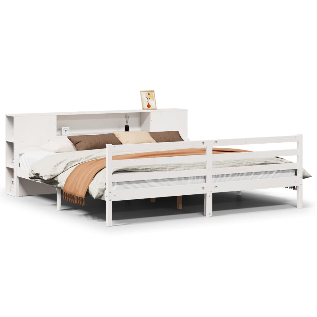 Bookcase Bed without Mattress White 180x200 cm Super King Solid Wood Pine