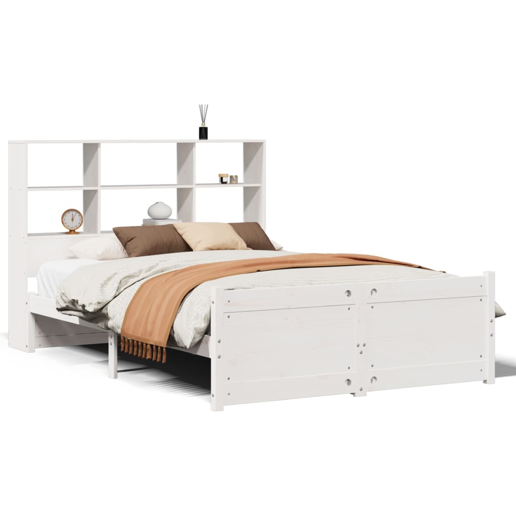Bookcase Bed without Mattress White 140x190cm Solid Wood Pine