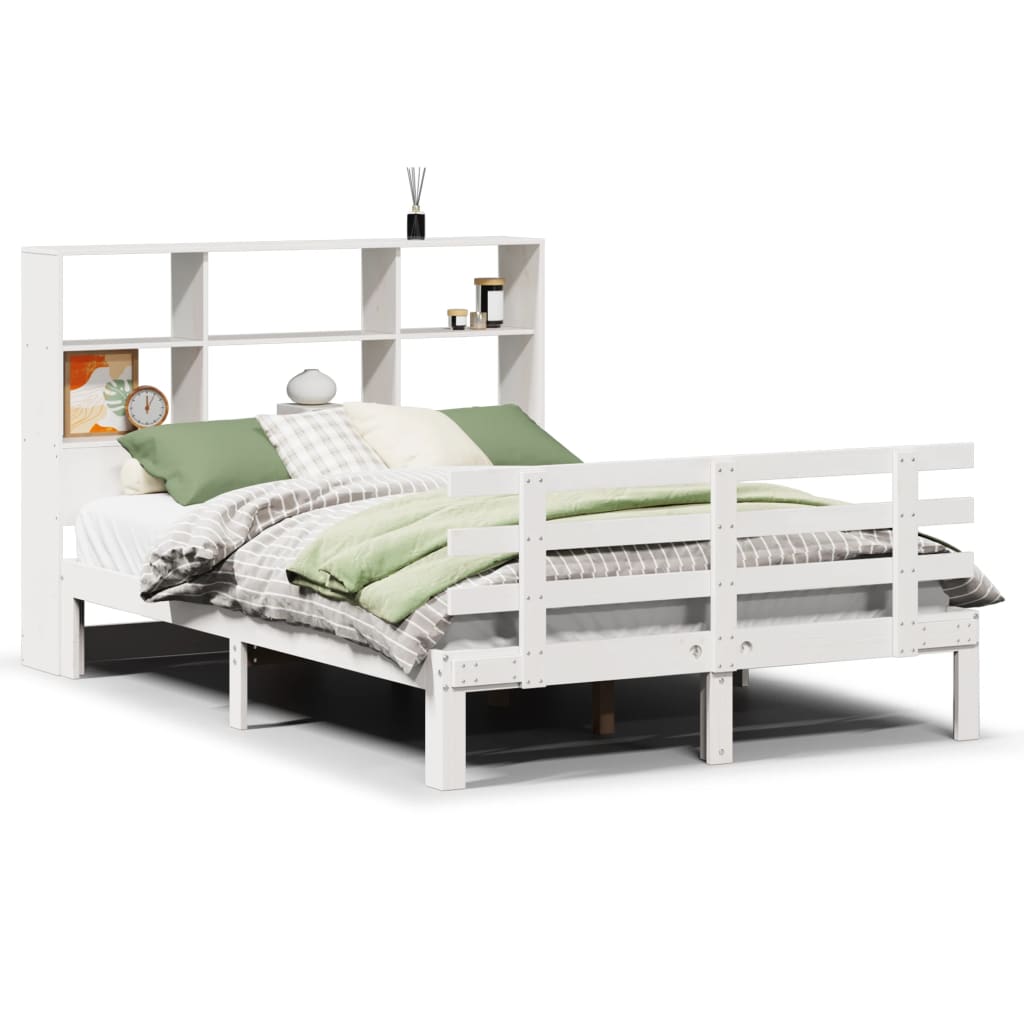 Bookcase Bed without Mattress White 160x200cm Solid Wood Pine