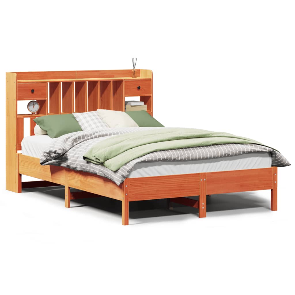 Bookcase Bed without Mattress Wax Brown 140x200 cm Solid Wood Pine