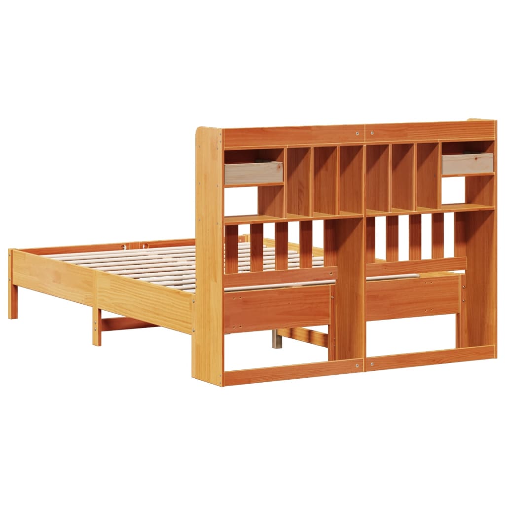 Bookcase Bed without Mattress Wax Brown 140x200 cm Solid Wood Pine