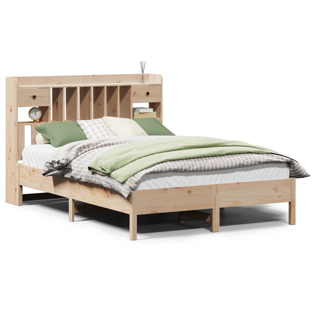 Bookcase Bed without Mattress 140x190 cm Solid Wood Pine