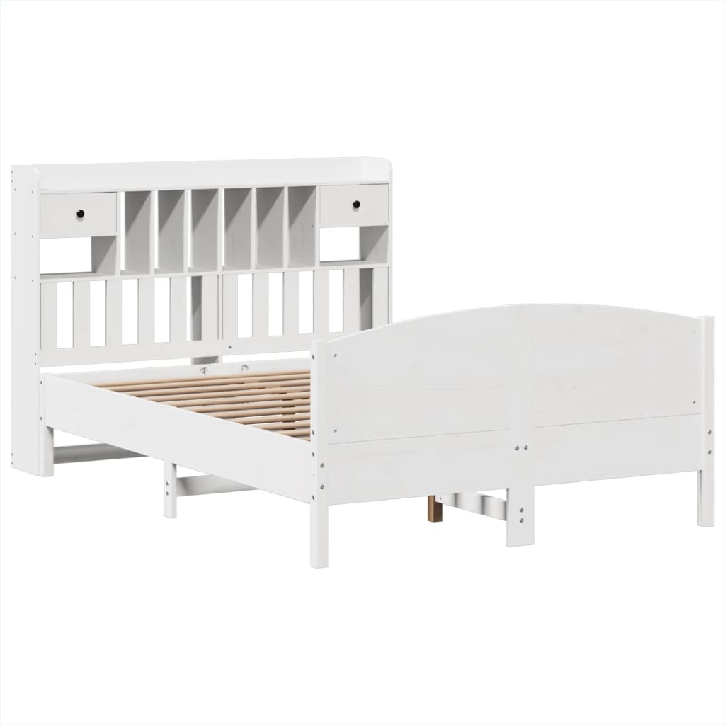 Bookcase Bed without Mattress White 140x200cm Solid Wood Pine
