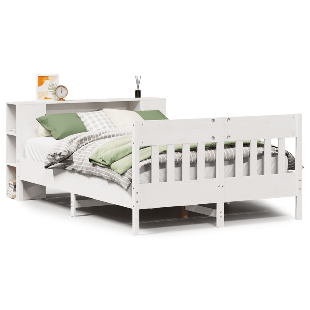 Bookcase Bed without Mattress White 150x200 cm King Size Solid Wood Pine