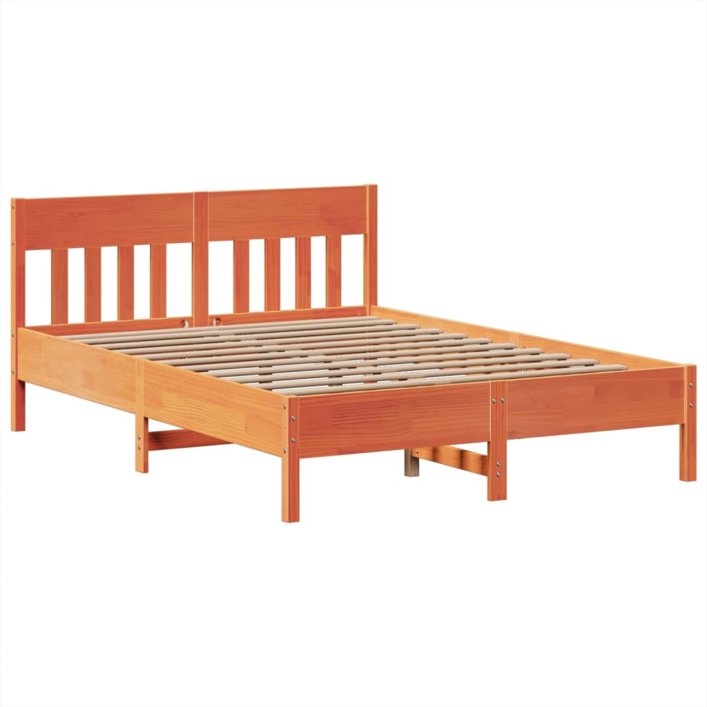 Bed Frame without Mattress Wax Brown 150x200 cm King Size Solid Wood Pine