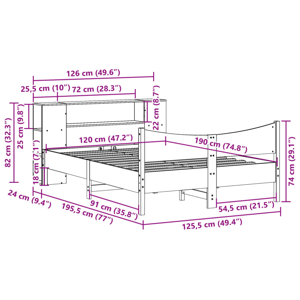 Bed Frame without Mattress 120x190 cm Small Double Solid Wood Pine