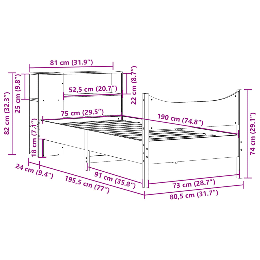 Bed Frame without Mattress Wax Brown 75x190 cm Small Single Solid Wood Pine