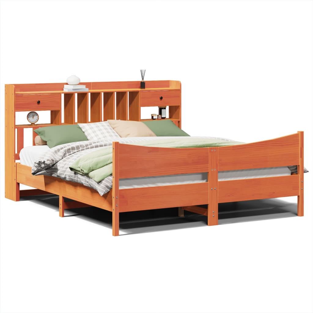 Bed Frame without Mattress Wax Brown 200x200 cm Solid Wood Pine
