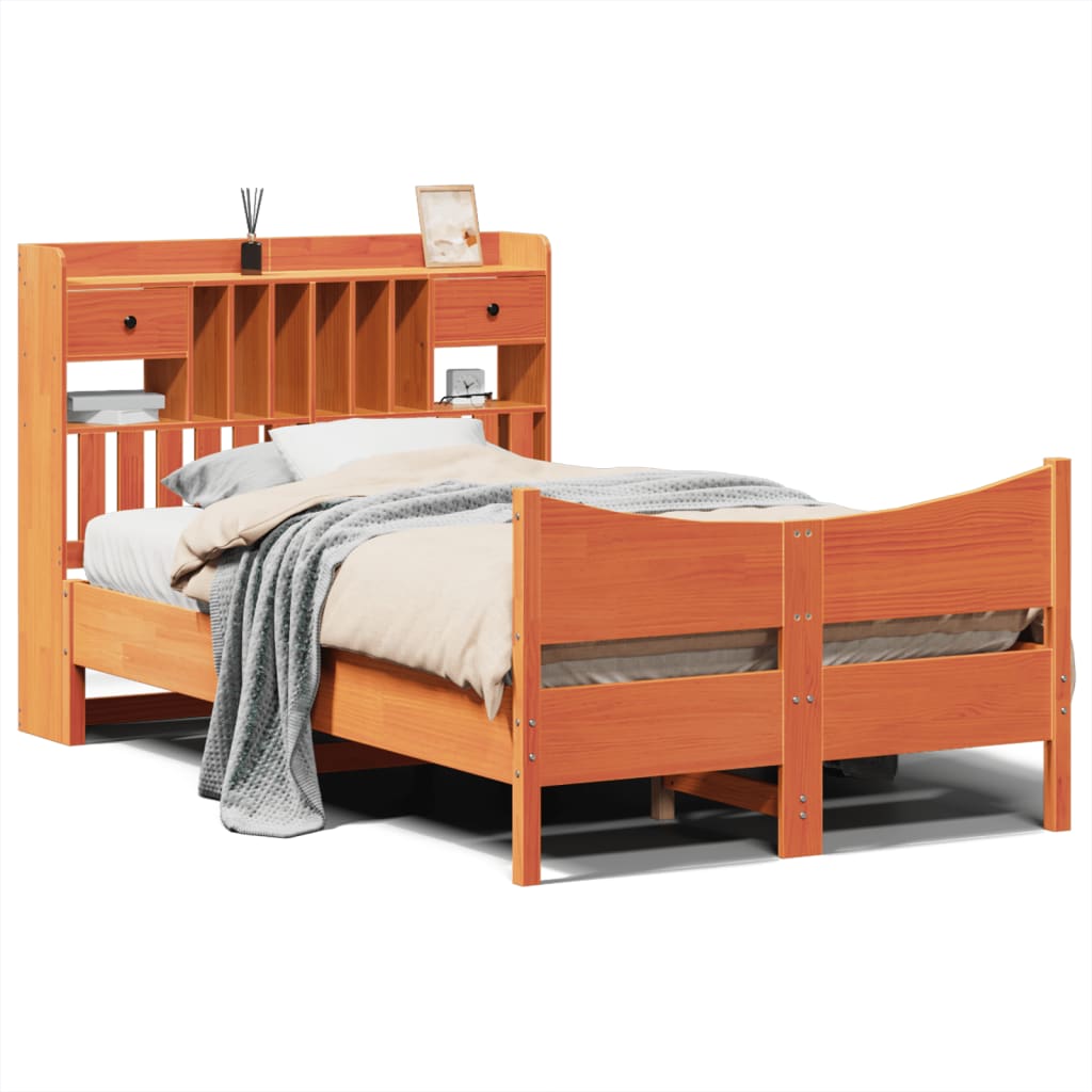 Bed Frame without Mattress Wax Brown 135x190 cm Double Solid Wood Pine