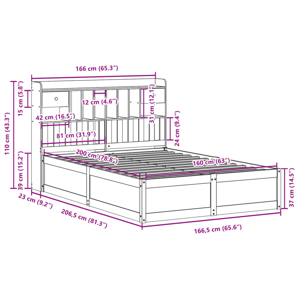 Bed Frame without Mattress White 160x200 cm Solid Wood Pine