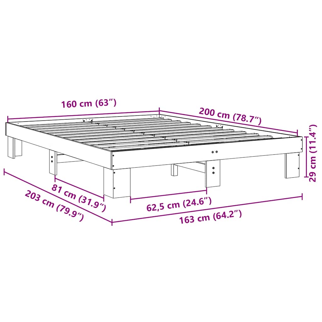 Bed Frame without Mattress 160x200 cm Solid Wood Oak