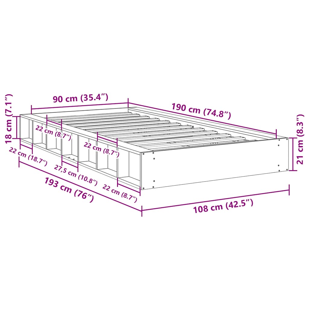 Bed Frame without Mattress 90x190 cm Solid Wood Oak