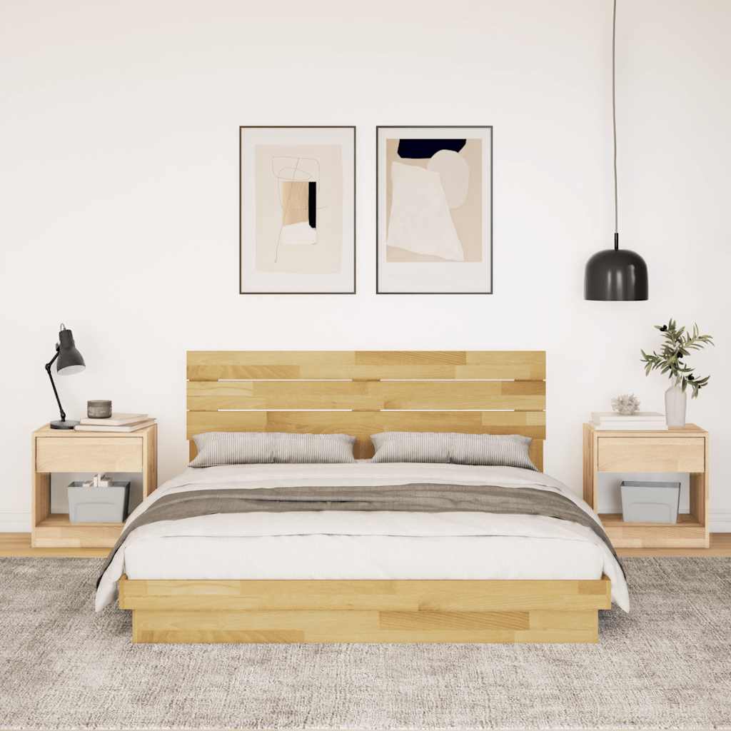 Bed Frame with Headboard without Mattress 140x200 cm Solid Wood Oak