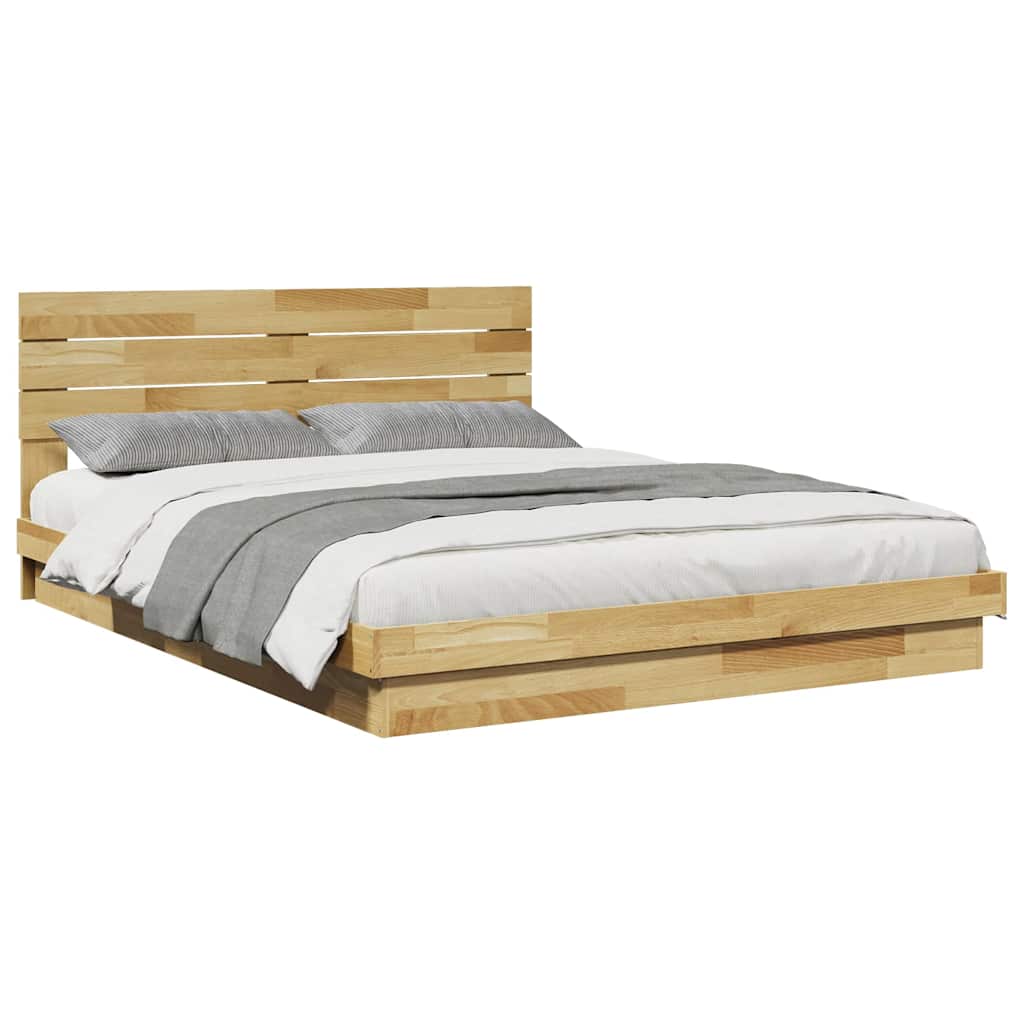 Bed Frame with Headboard without Mattress 140x200 cm Solid Wood Oak