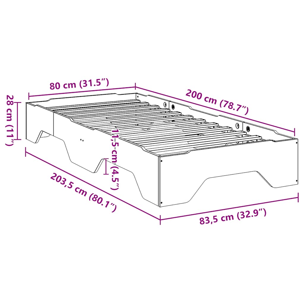 Bed Frame No Mattress Stackable White 80x200 cm Solid Wood