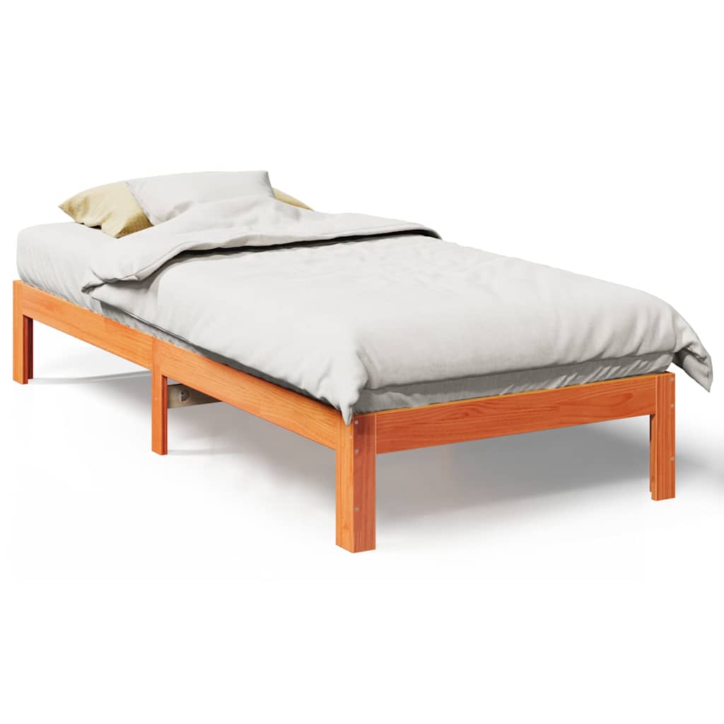 Bed Frame without Mattress Wax Brown 90x200 cm Solid Wood Pine