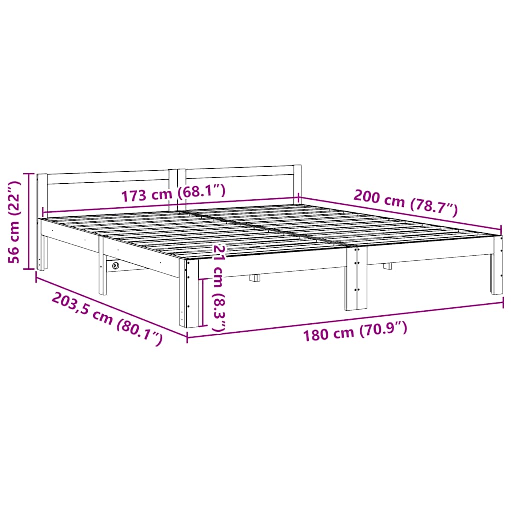 Bed Frame without Mattress White 180x200 cm Super King Solid Wood Pine