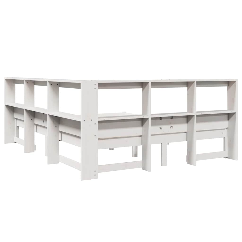 Bookcase Bed without Mattress White 135x190 cm Solid Wood Pine