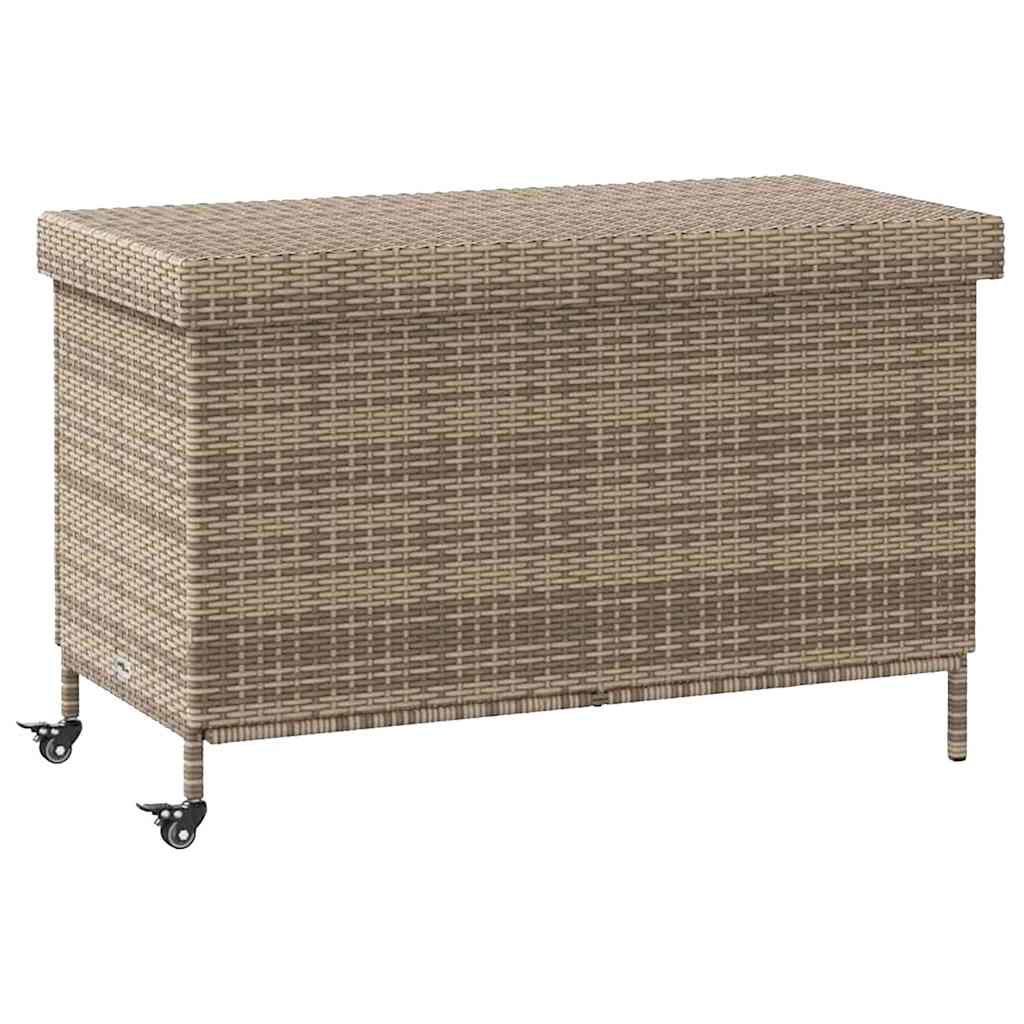 Garden Storage Box with Wheels Grey 110x55x73 cm Poly Rattan
