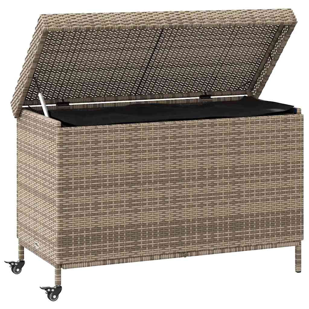 Garden Storage Box with Wheels Grey 110x55x73 cm Poly Rattan