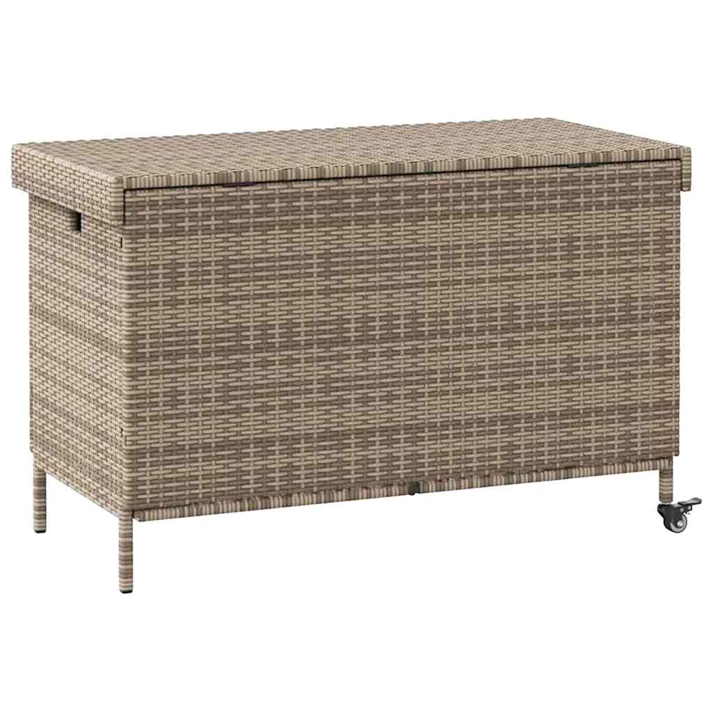 Garden Storage Box with Wheels Grey 110x55x73 cm Poly Rattan