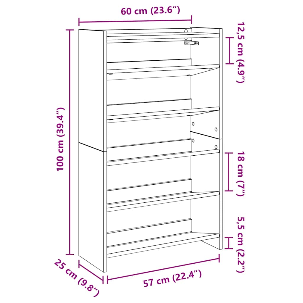 Shoe Rack Concrete Oak 60x25x100 cm Engineered Wood
