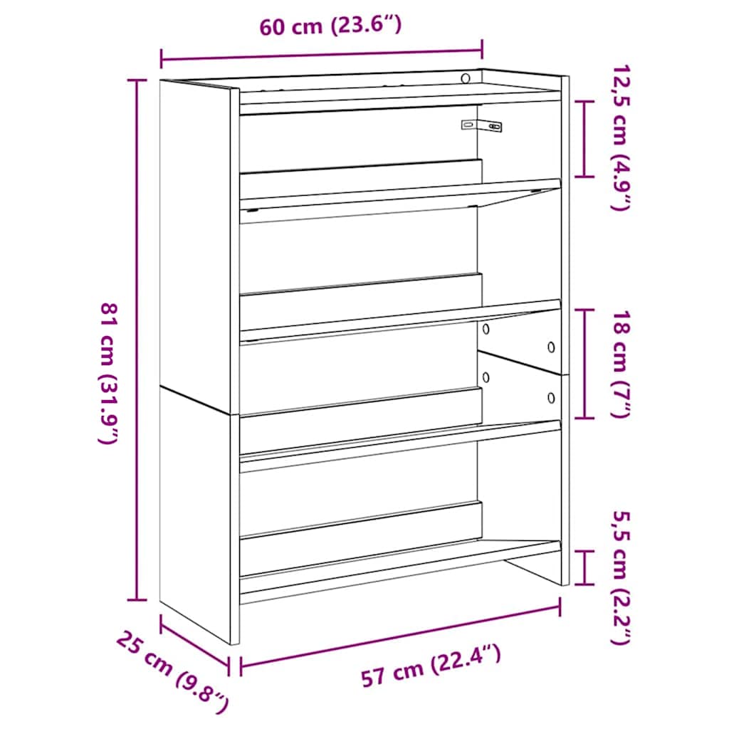 Shoe Rack Black 60x25x81 cm Engineered Wood