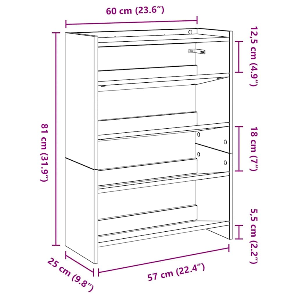Shoe Rack Grey Sonoma 60x25x81 cm Engineered Wood