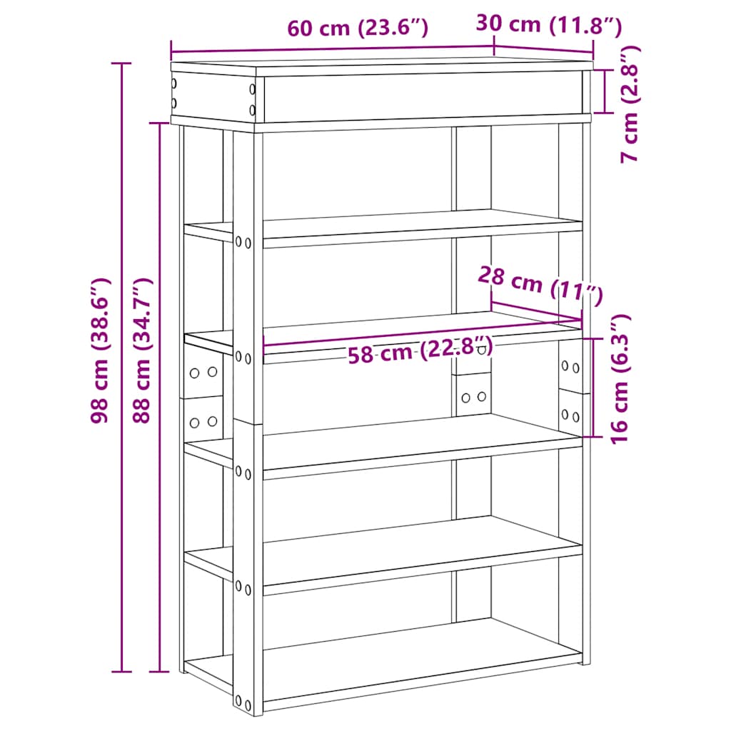 Shoe Rack Smoked Oak 60x30x98 cm Engineered Wood