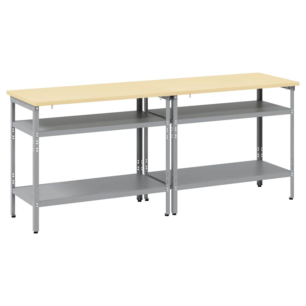 Work Bench Set with Shelf 2 pcs Grey 200 x 55 x 85 cm Steel