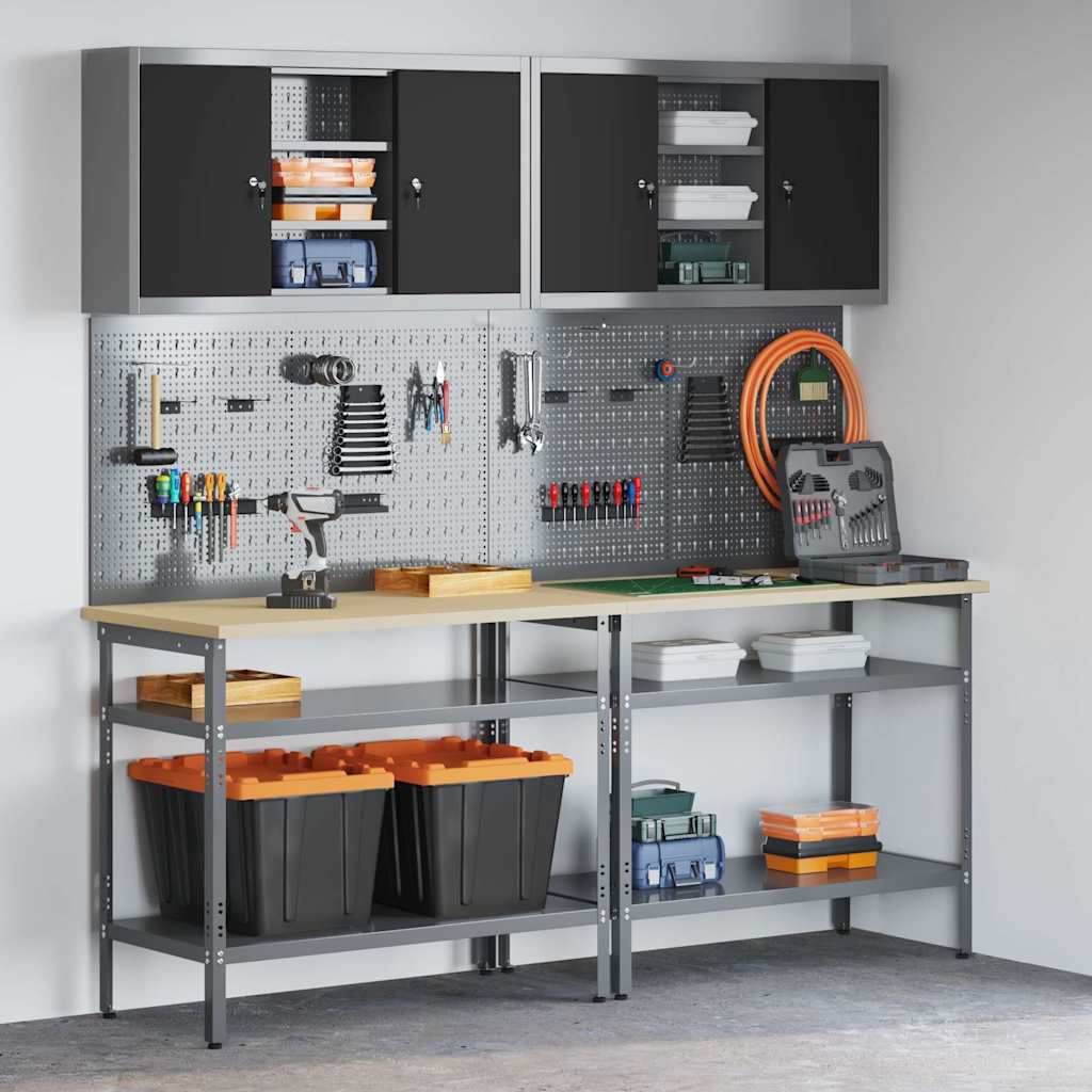 Work Bench Set with Shelf 8 pcs Grey 200 x 55 x 200 cm Steel