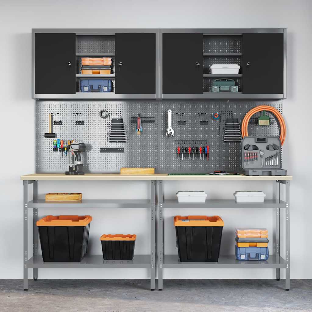 Work Bench Set with Shelf 8 pcs Grey 200 x 55 x 200 cm Steel