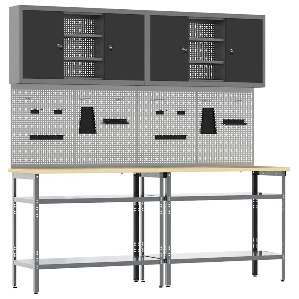 Work Bench Set with Shelf 8 pcs Grey 200 x 55 x 200 cm Steel