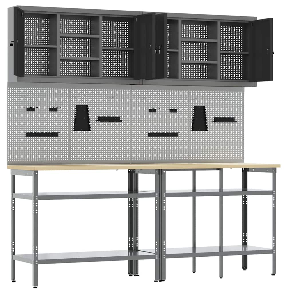 Work Bench Set with Shelf 8 pcs Grey 200 x 55 x 200 cm Steel