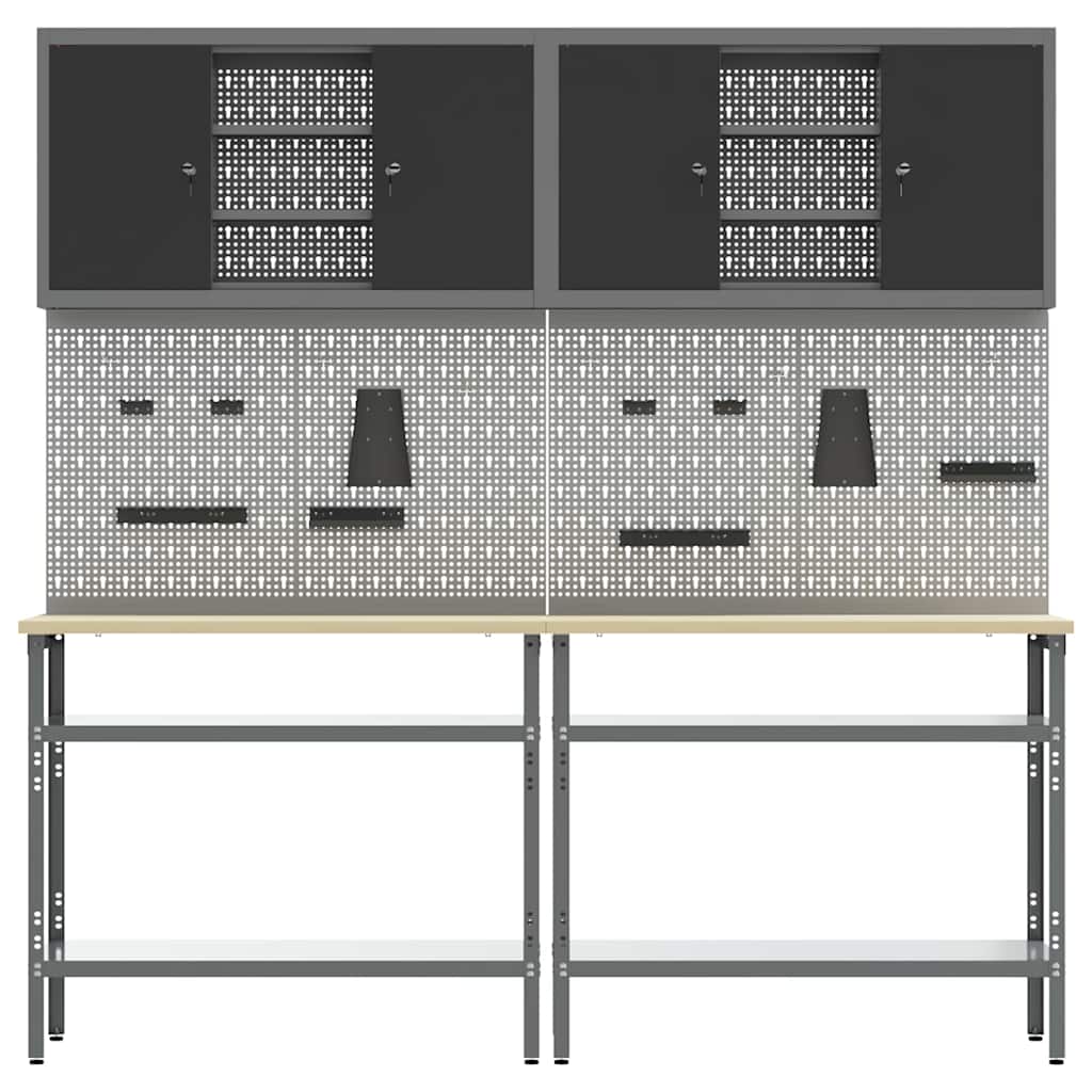 Work Bench Set with Shelf 8 pcs Grey 200 x 55 x 200 cm Steel