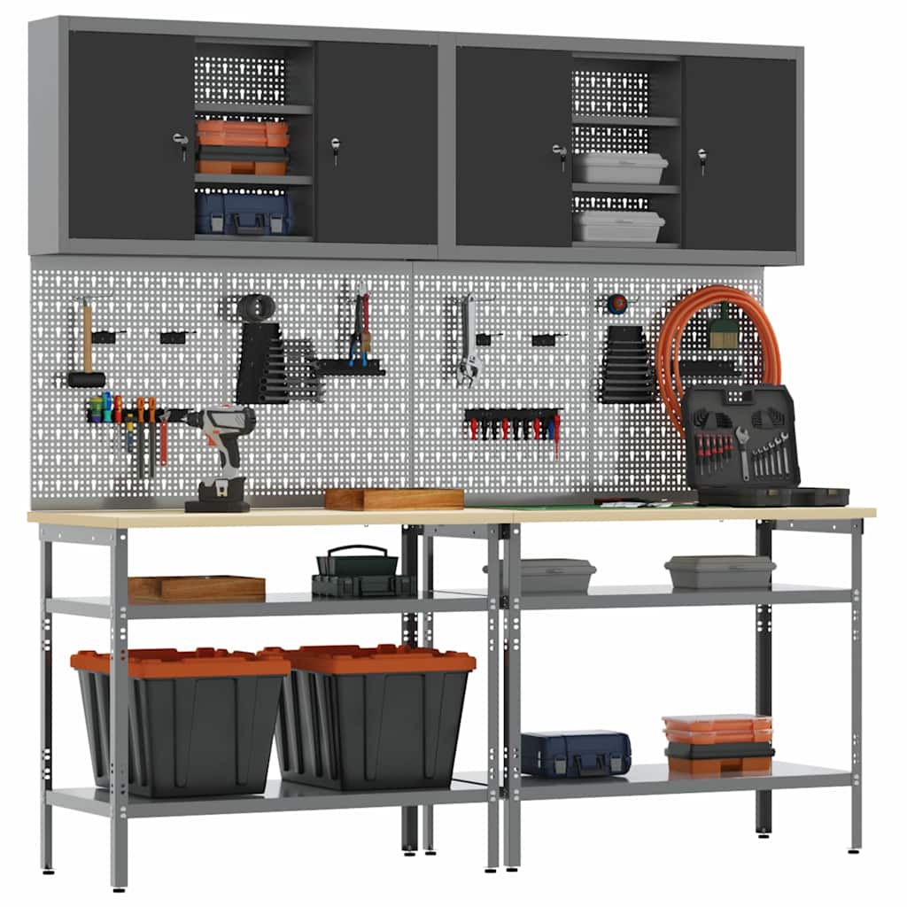 Work Bench Set with Shelf 8 pcs Grey 200 x 55 x 200 cm Steel
