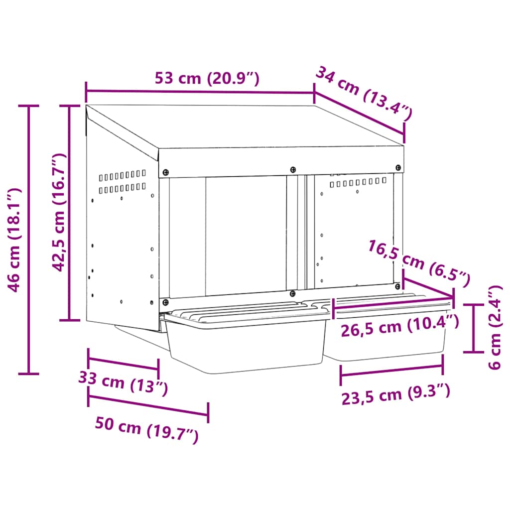 Chicken Nesting Box 2 Compartments Wall-Mounted Galvanised Steel