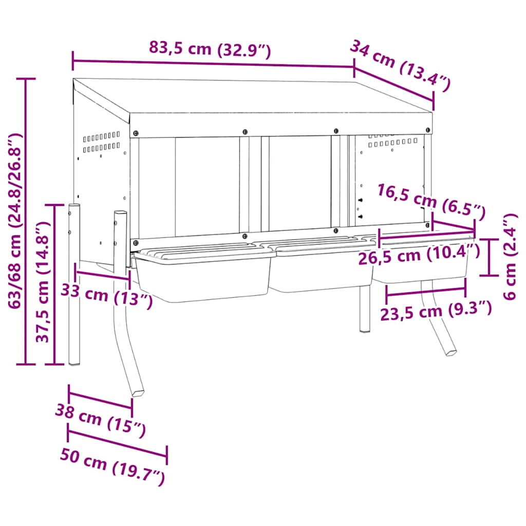 Chicken Nesting Box 3 Compartments with Legs Galvanised Steel