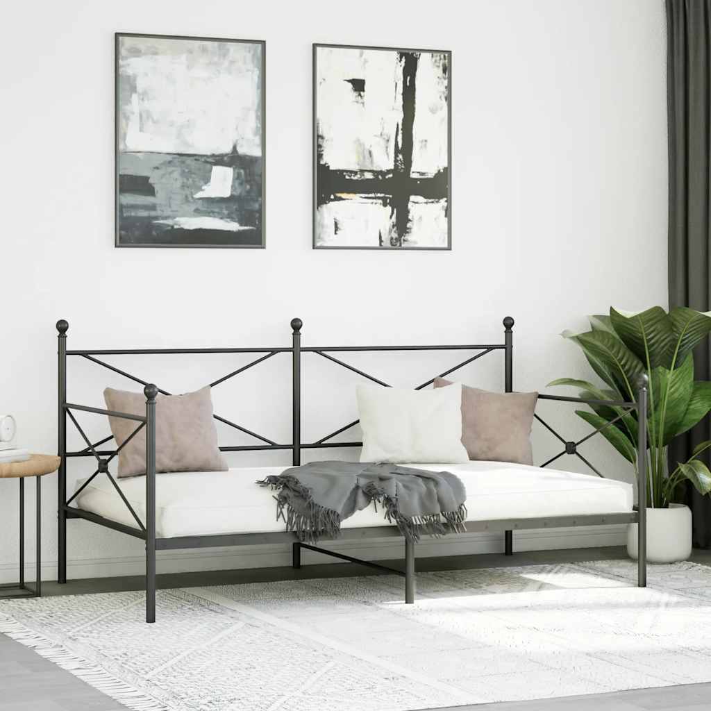Day Bed without Mattress Black 100x200 cm Steel