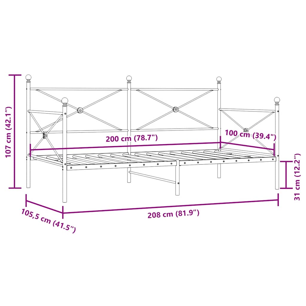 Day Bed without Mattress Black 100x200 cm Steel