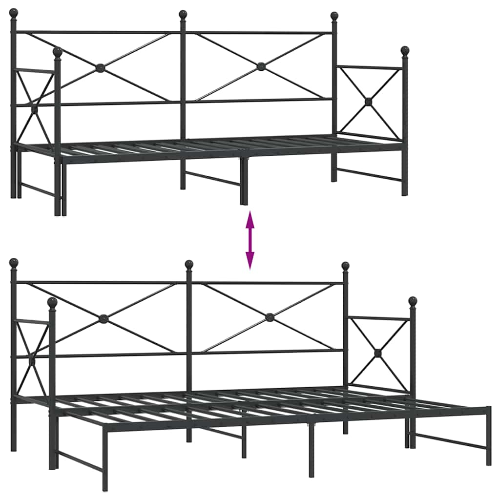 Daybed with Trundle without Mattress Black 80x200 cm Steel