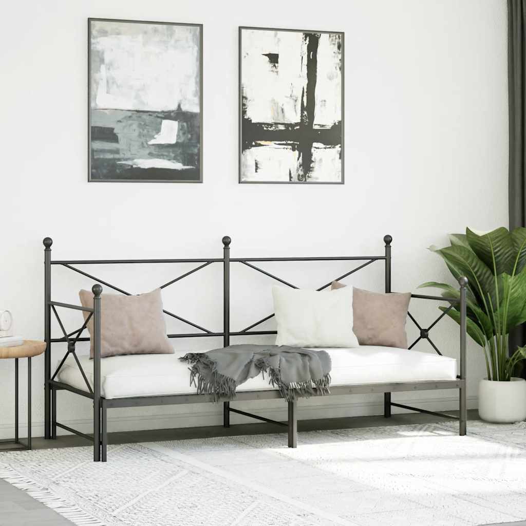 Daybed with Trundle without Mattress Black 90x200 cm Steel
