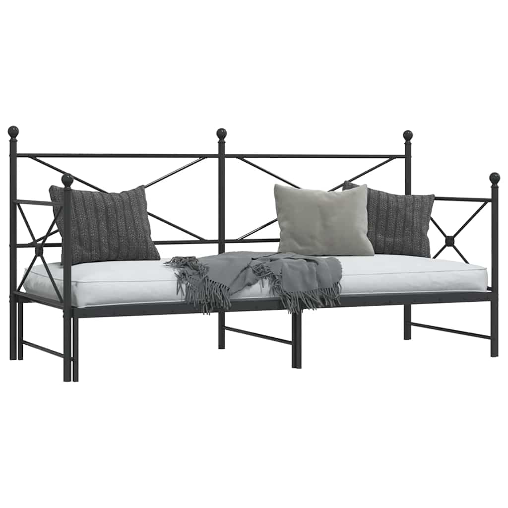 Daybed with Trundle without Mattress Black 90x200 cm Steel