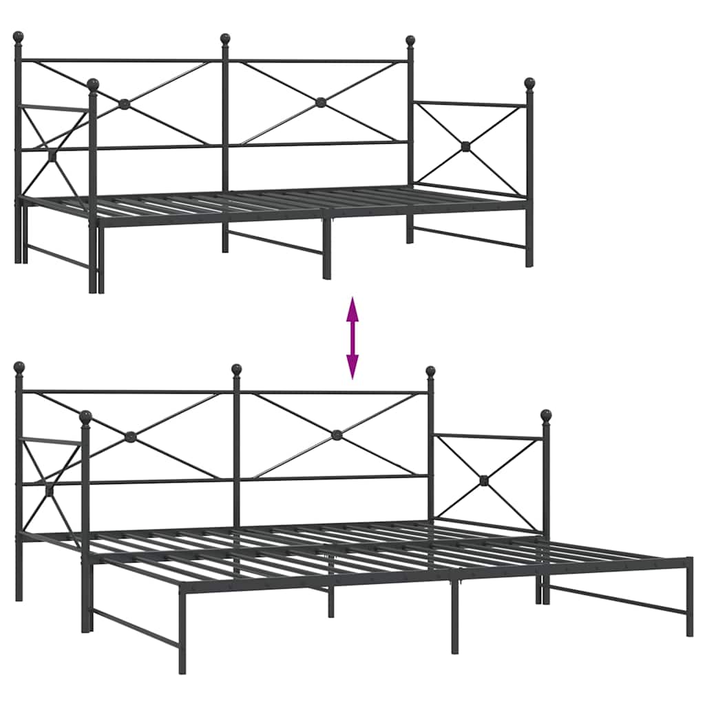Daybed with Trundle without Mattress Black 100x200 cm Steel