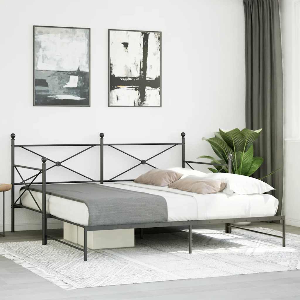 Daybed with Trundle without Mattress Black 107x203 cm Steel
