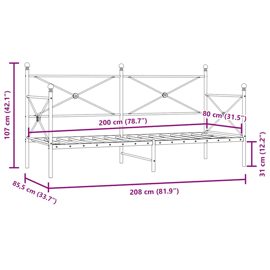 Day Bed without Mattress White 80x200 cm Steel