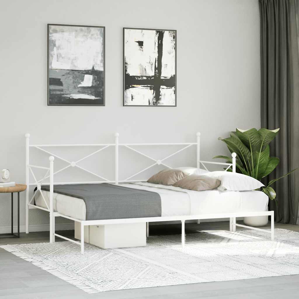 Daybed with Trundle without Mattress White 90x190 cm Steel