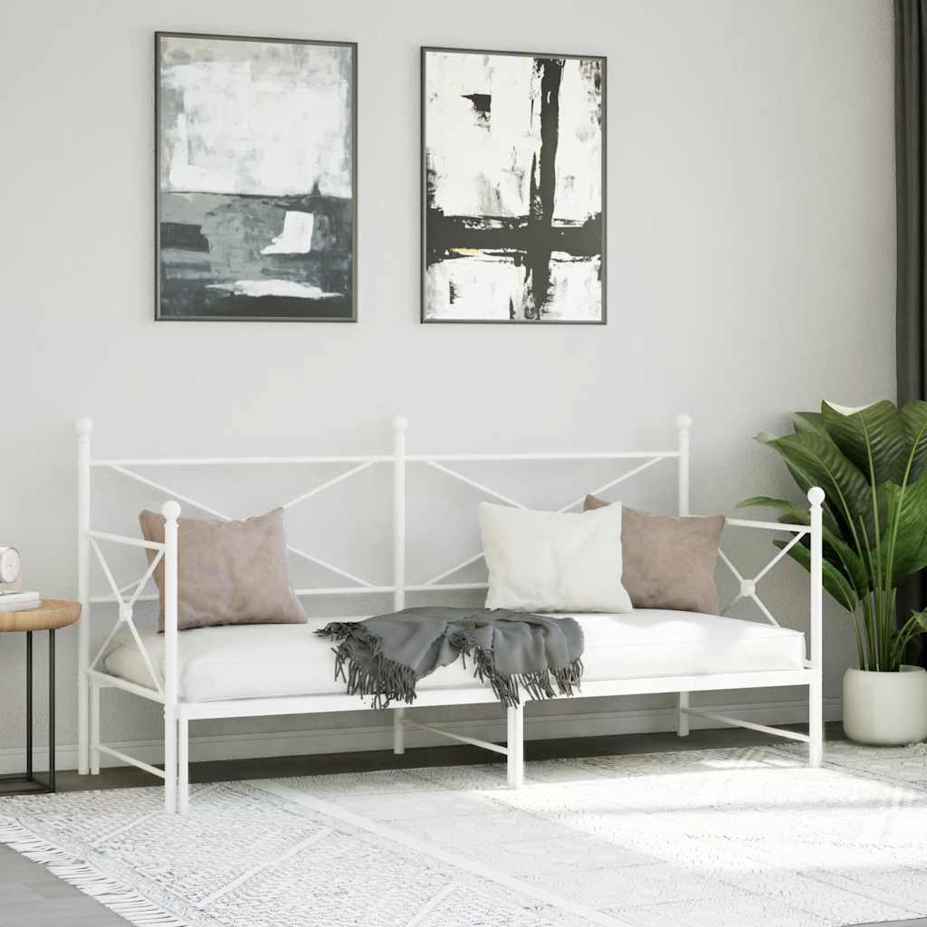 Daybed with Trundle without Mattress White 90x190 cm Steel